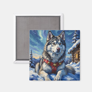 Imán Alaskan Malamute Polo Norte Invierno Navidad