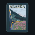 Imán AlaskaRailroad y Fireweed Vintage Travel<br><div class="desc">Alaska - Alaska Railroad and Fireweed Vintage Travel Poster fue creado en 2007. Esta imagen representa escenas de Alaska.</div>