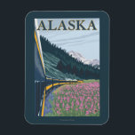 Imán AlaskaRailroad y Fireweed Vintage Travel<br><div class="desc">Alaska - Alaska Railroad and Fireweed Vintage Travel Poster fue creado en 2007. Esta imagen representa escenas de Alaska.</div>