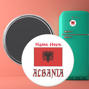 Imán Albania y la bandera albanesa Personalización Roja