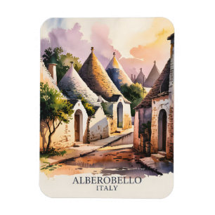 Imán Alberobello Italia lTrulli Pueblo Acuarela Retro