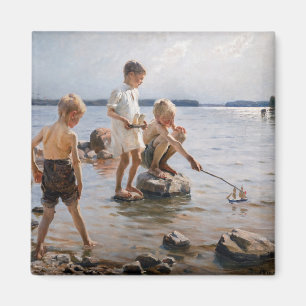 Imán Albert Edelfelt - Niños jugando en la costa