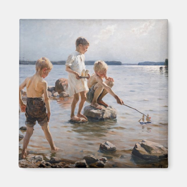 Imán Albert Edelfelt - Niños jugando en la costa (Frente)