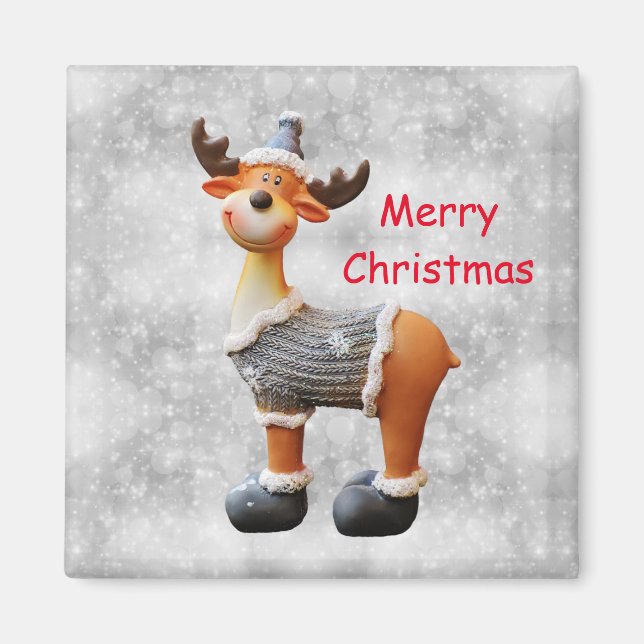 Imán Alce de Navidad feliz que lleva un sombrero     (Frente)