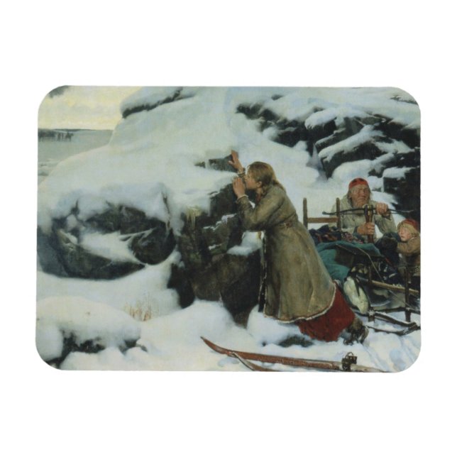 Imán Aldea quemada en invierno (por Albert Edelfelt) (Horizontal)