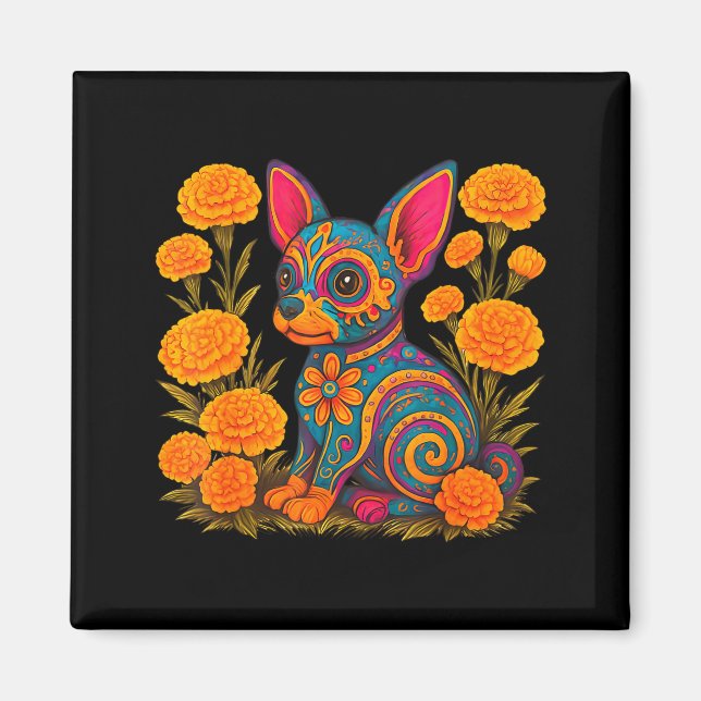 Imán Alebrije Dog Flower Mexican Folk Art Owner Mom Dad (Frente)