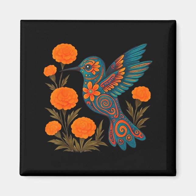 Imán Alebrije Hummingbird Flower Mexican Folk Art Bird  (Frente)