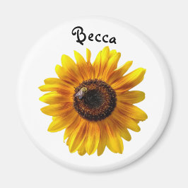Imán Alegre girasol amarillo con abeja personalizada