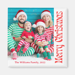 Imán alegre navidad foto de caligrafía retro roja