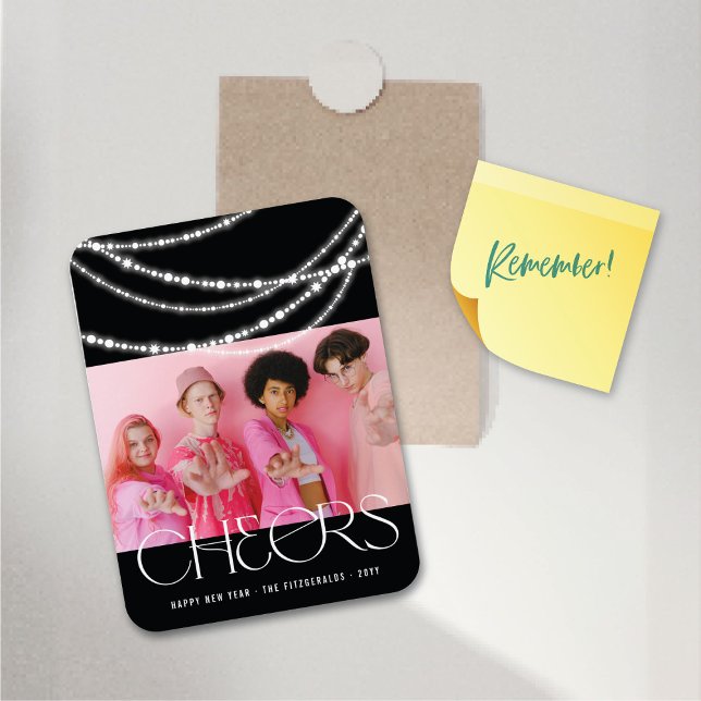 Imán Alegres De Año Nuevo Iluminan Elegante Foto (New Year Cheers Sparkling Lights Stylish Photo Flexible Magnet @ fat_fa_tin)