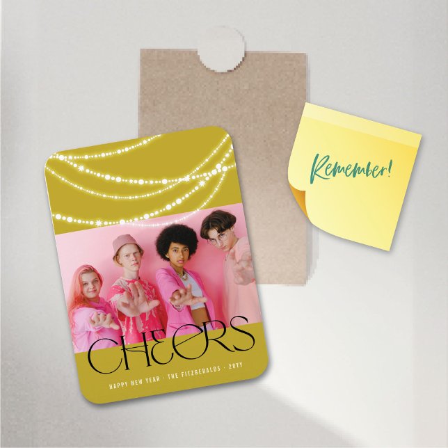 Imán Alegres De Año Nuevo Iluminan Elegante Foto (New Year Cheers Sparkling Lights Stylish Photo Flexible Magnet @ fat_fa_tin)