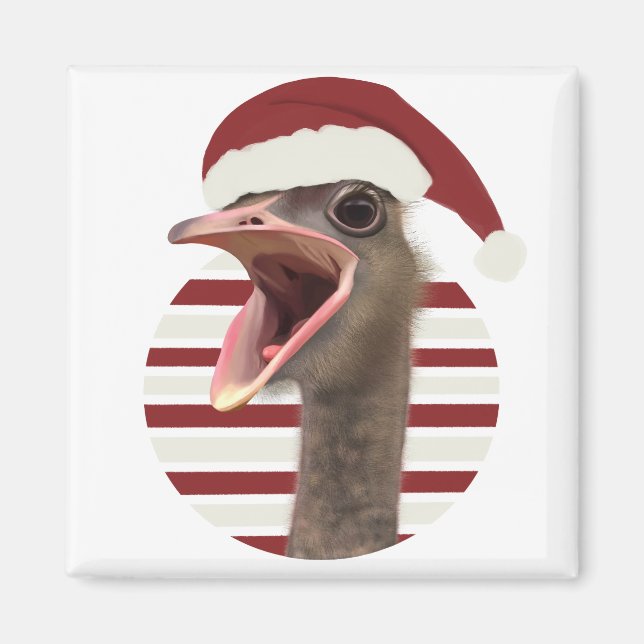 Imán Alegres Navidades De Ostrich Con Santa Hat (Frente)