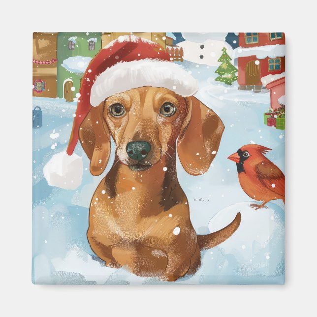 Imán Alegría de los Navidades de Invierno de Dachshund (Frente)