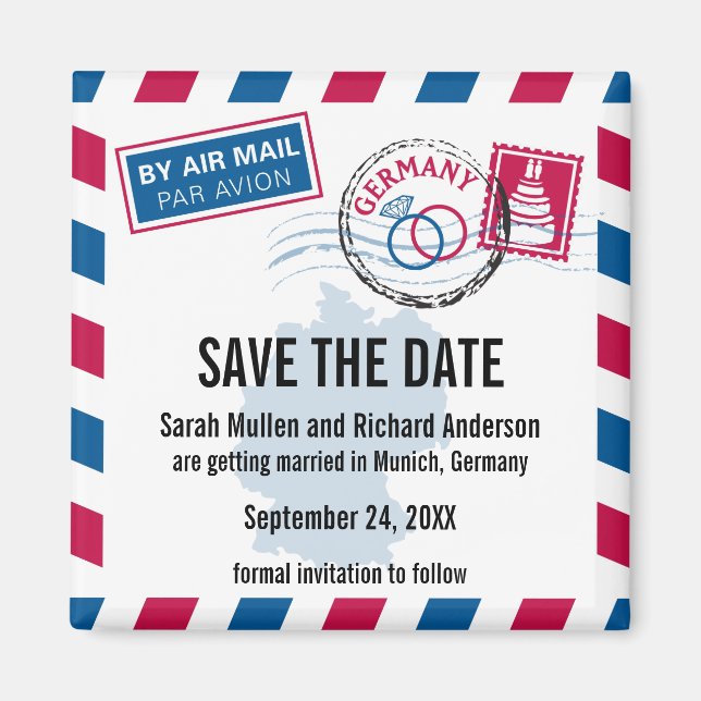 Imán Alemania Air Mail Wedding Save the Date (Frente)