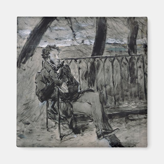 Imán Alexander Pushkin en un parque, 1899 (Frente)