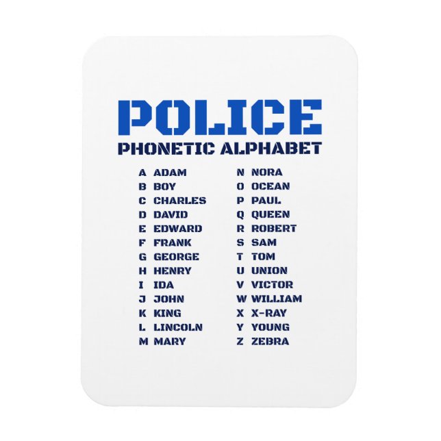 Imán Alfabeto fonético A a Z para oficiales de policía (Vertical)