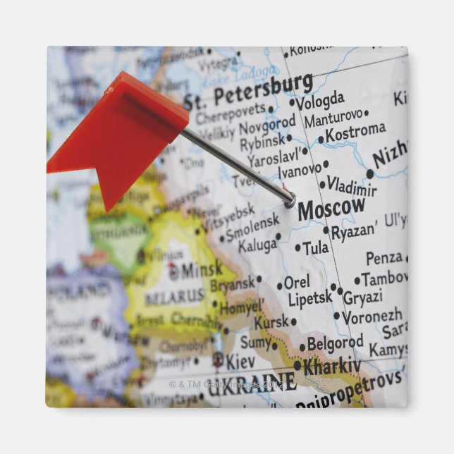 Imán Alfiler de mapa colocado en Moscú, Rusia en el map (Frente)