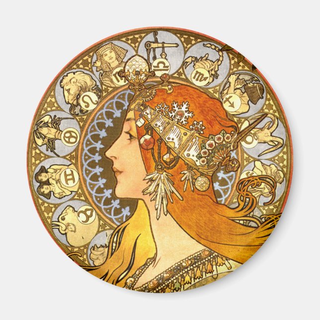 Imán Alfonse Mucha Zodiac Art Nouveau Mujer (Frente)