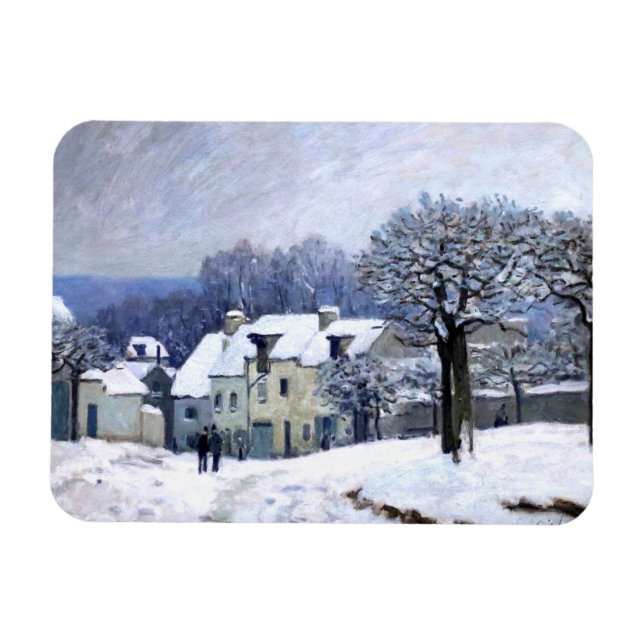 Imán Alfred Sisley Place du Chenil en Marly, nieve (Horizontal)