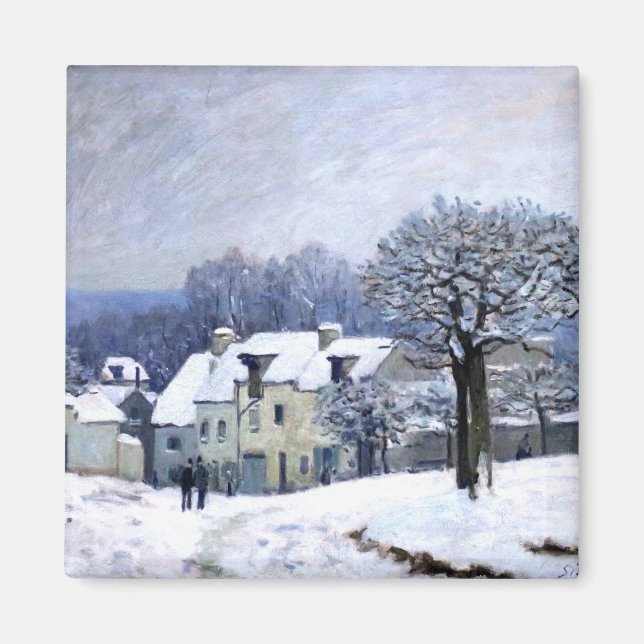 Imán Alfred Sisley Place du Chenil en Marly, nieve (Frente)
