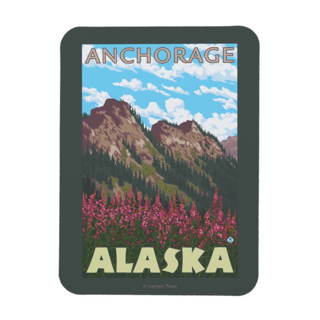 Imán Algas y montañas - Anchorage, Alaska (Vertical)