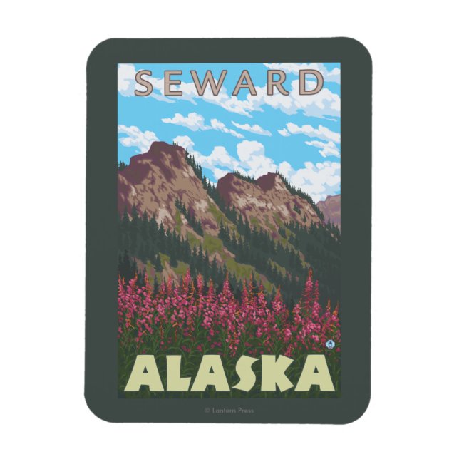 Imán Algas y montañas - Seward, Alaska (Vertical)