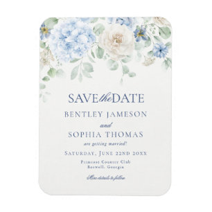 Imán Algo Floral azul Hydrangea Guardar tarjeta de fech