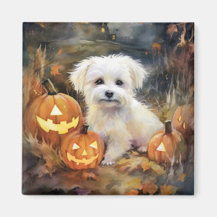 Imán Algodón De Tulear De Halloween Con Calabazas Asust