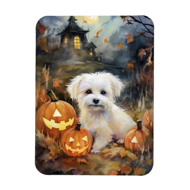 Imán Algodón De Tulear De Halloween Con Calabazas Asust (Vertical)