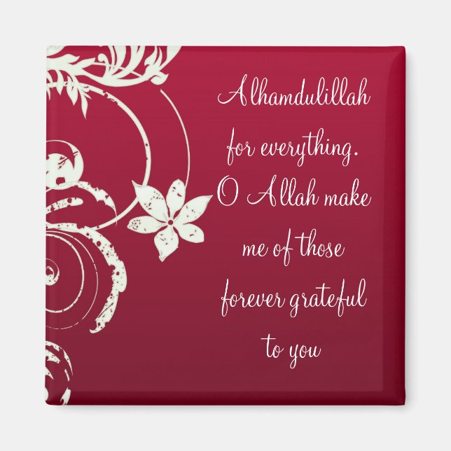 Imán Alhamdulillah Red Floral Fridge Magnet (Frente)