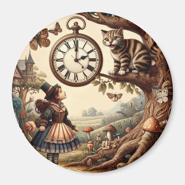 Imán Alice & Cheshire Cat: Whimsical Wonderland Fantasy (Frente)