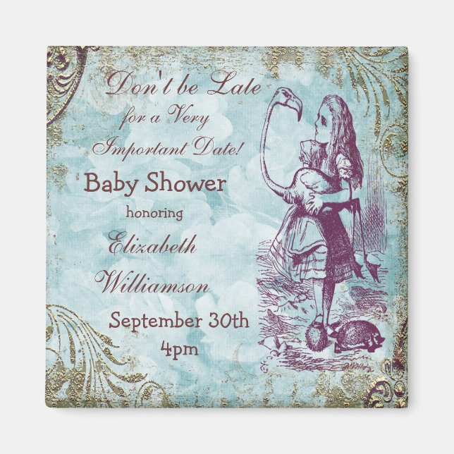 Imán Alice & Flamingo Salven La Fecha Baby Shower (Frente)