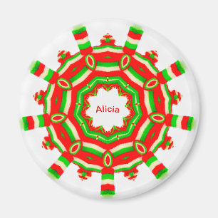 Imán ALICIA ~ Fractal de ruedas Navidades personalizada