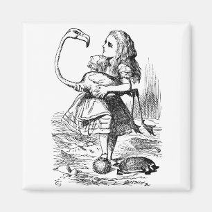Imán Alicia que intenta jugar croquet con un flamenco