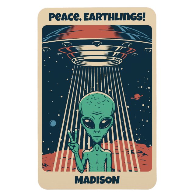 Imán Alien de OVNI de texto de personalizado (Vertical)