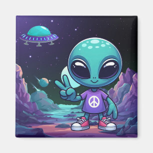Imán Alien y barco espacial por la paz