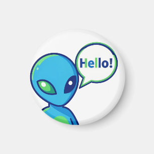 Imán Alienígena azul lindo diciendo hola