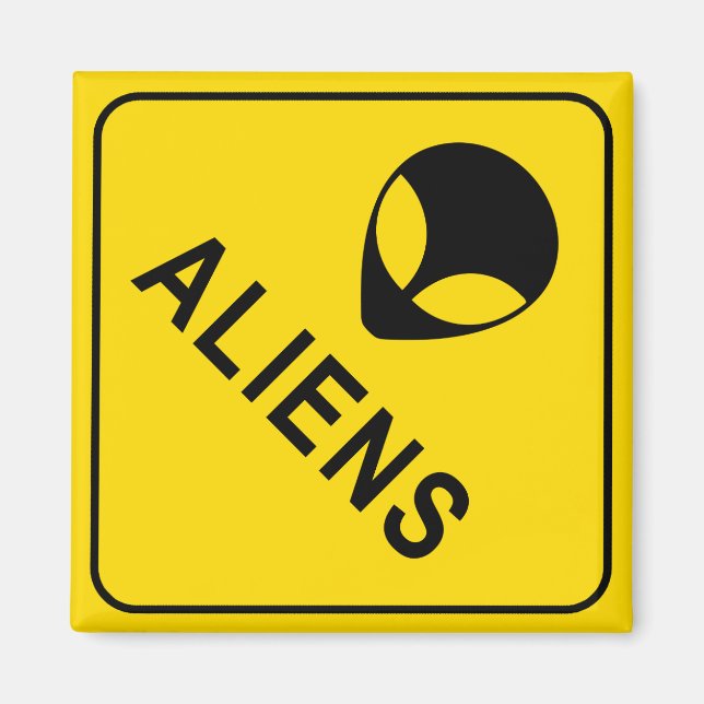 Imán Alienígenas amarillos y negros Signos de advertenc (Frente)