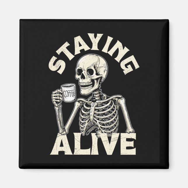 Imán Alive Funny Halloween Skeleton Drinking Co (Frente)
