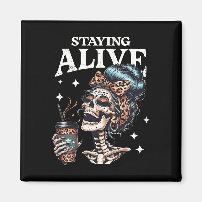 Imán Alive Skeleton Halloween Leopard Messy Bun Women (Frente)