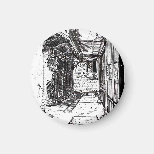 Imán Alleyway Saigon Vietnam Cityscape Pen y arte de la (Frente)