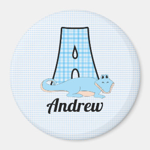 Imán Alligador en azul con Monograma A