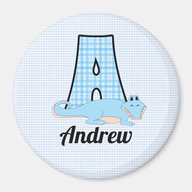 Imán Alligador en azul con Monograma A (Frente)