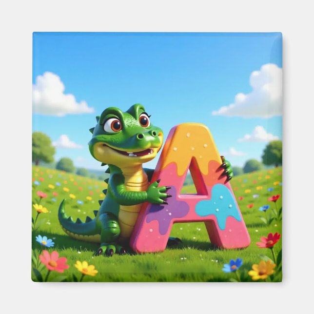 Imán Alligator Andy and love A – Kids Art Magnet (Frente)