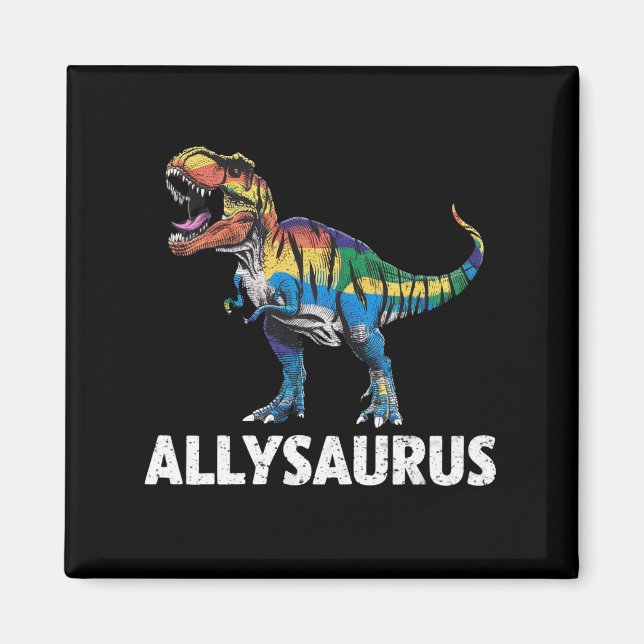 Imán Allysaurus LGBT Dinosaur Bandera de Arcoíris Ally  (Frente)