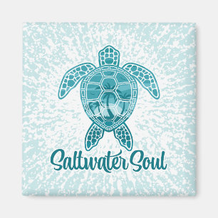 Imán Alma de agua salada tortuga tropical marina con pa