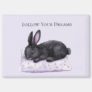 Imán Almohada de estrellas doradas lavanda conejo negro