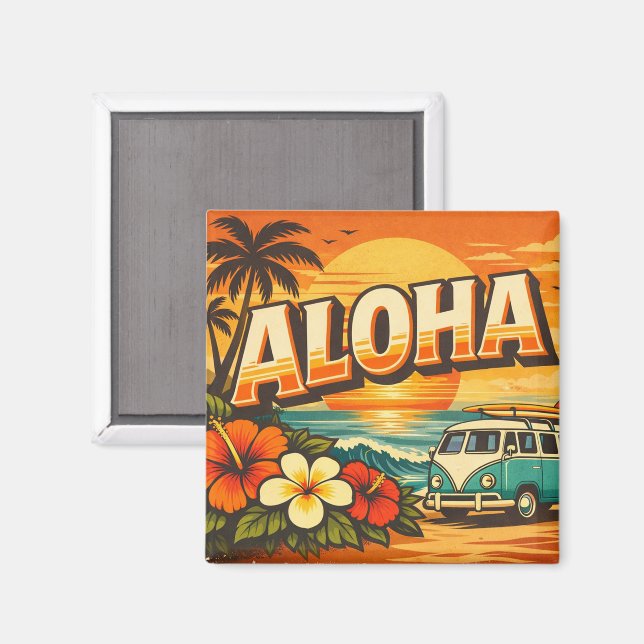 Imán Aloha Tropical Beach Sunset Scene (Anverso/Reverso)