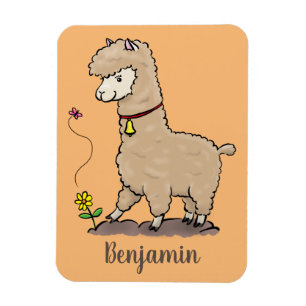 Imán Alpaca feliz con personalizado de mariposa