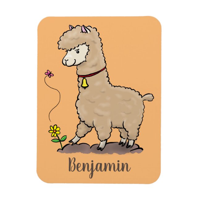 Imán Alpaca feliz con personalizado de mariposa (Vertical)